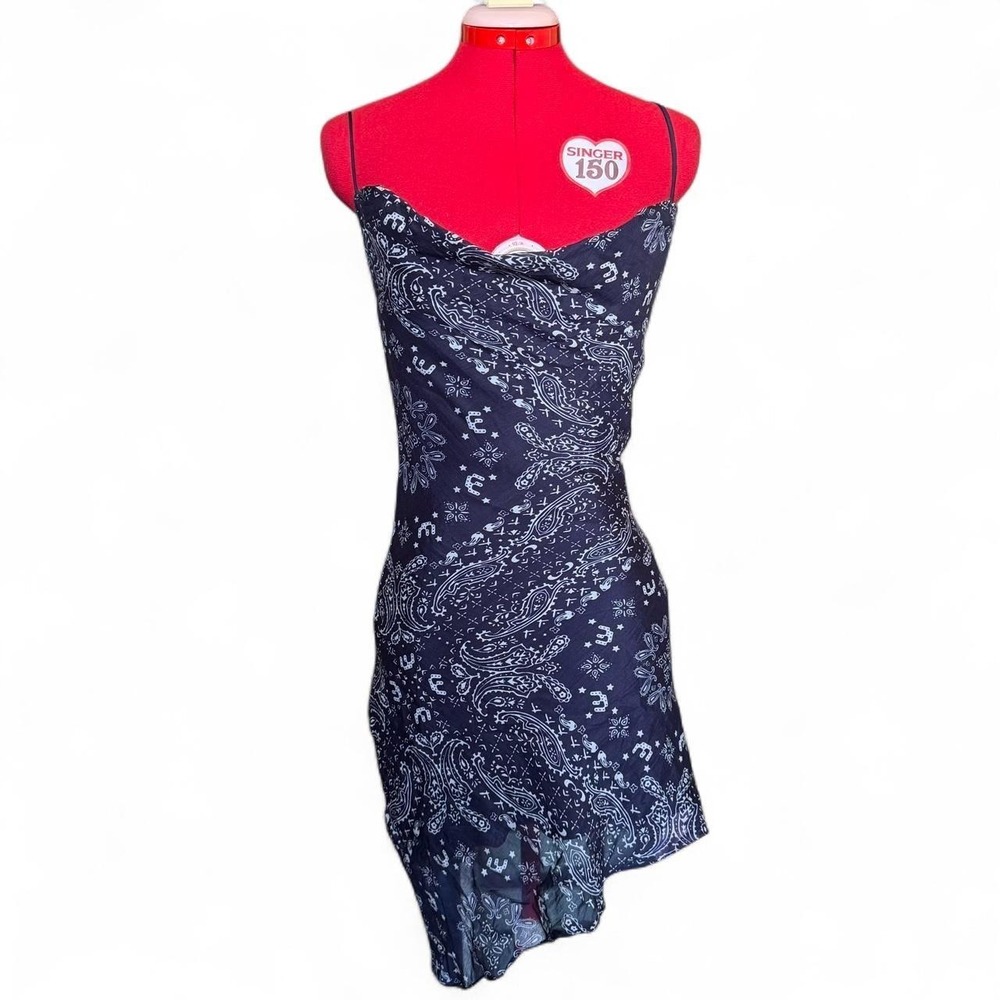 MIAOU Daniela Dress In Bandana Navy Size XS lace up size detail and tie strap